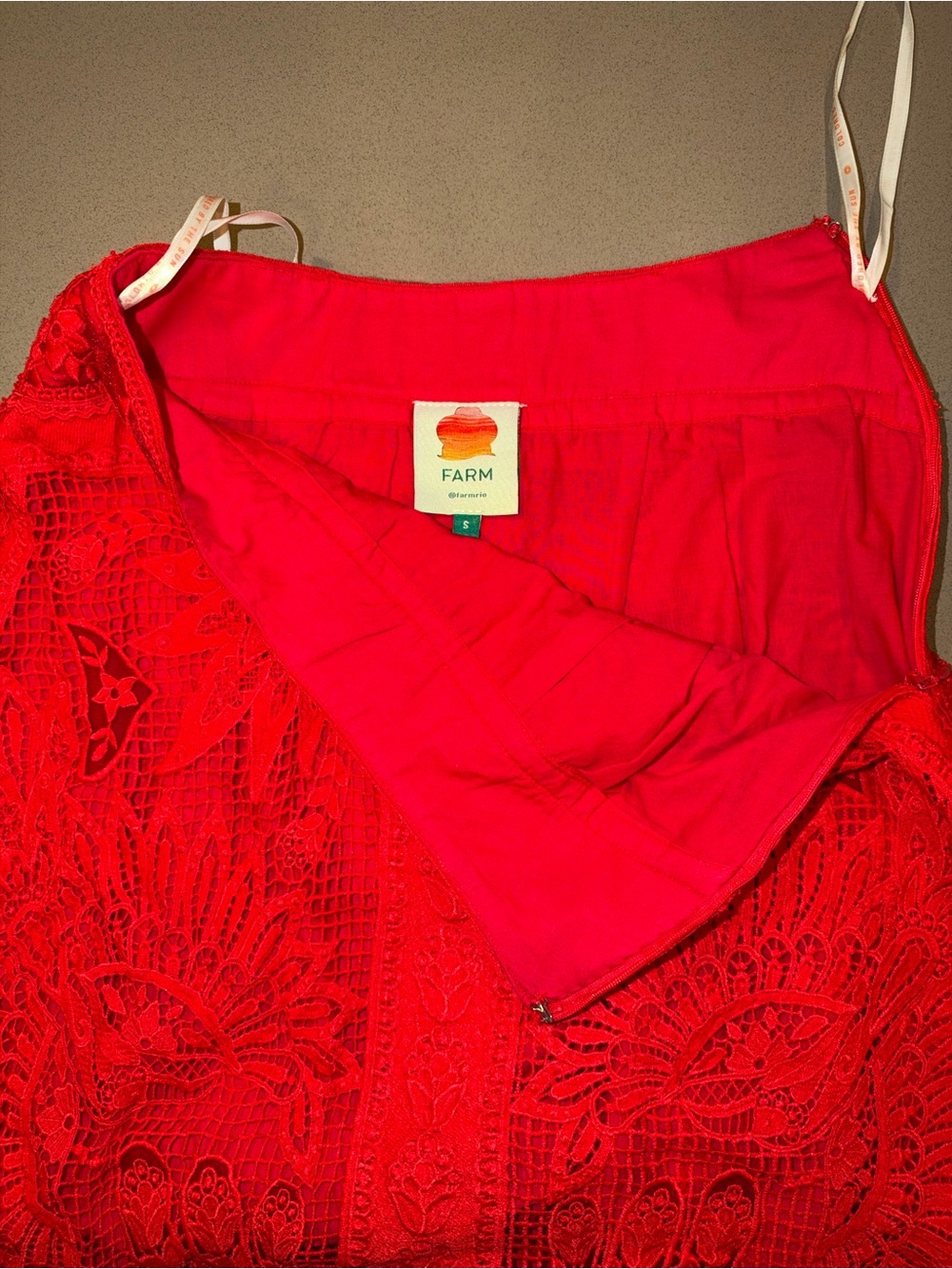 FARM Rio Toucan Red Guipure Crochet Midi Skirt - Picture 9 of 13
